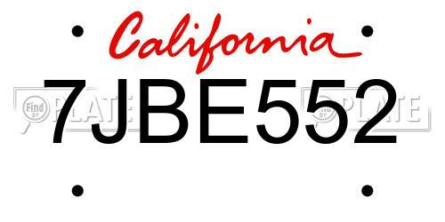 7JBE552 California License Plate