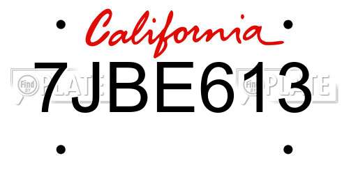 7JBE613 California License Plate