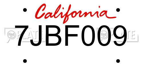 7JBF009 California License Plate
