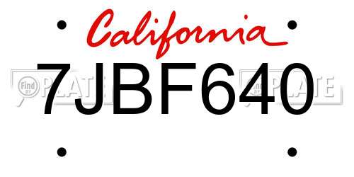 7JBF640 California License Plate