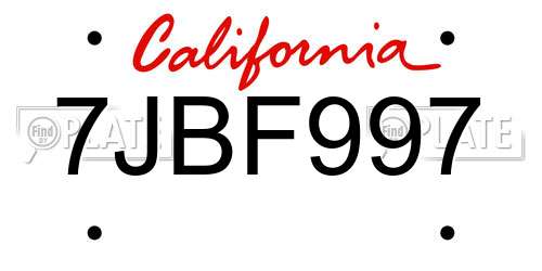 7JBF997 California License Plate
