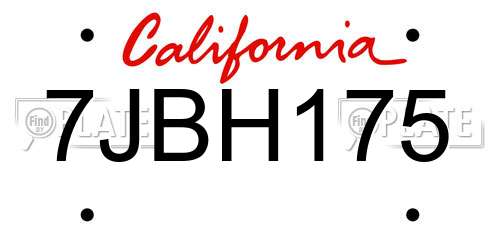 7JBH175 California License Plate