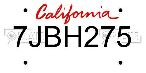 7JBH275 California License Plate