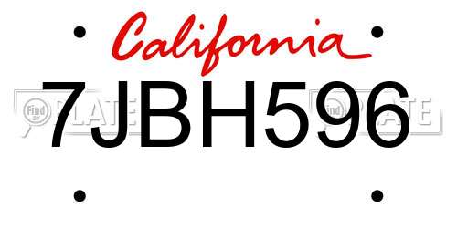 7JBH596 California License Plate