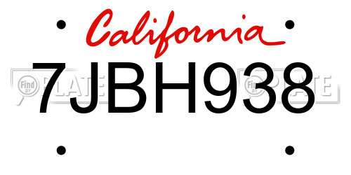 7JBH938 California License Plate