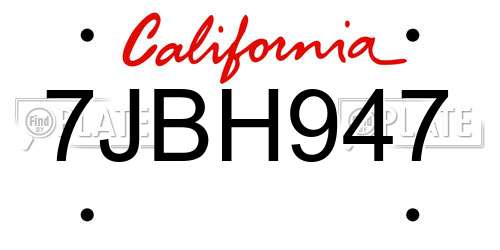 7JBH947 California License Plate