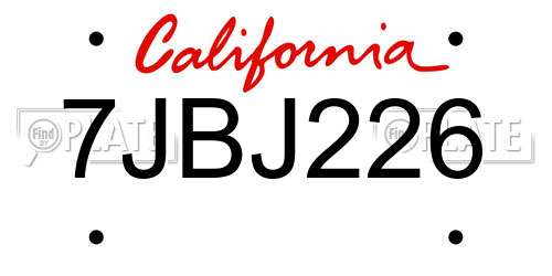 7JBJ226 California License Plate
