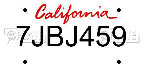 7JBJ459 California License Plate