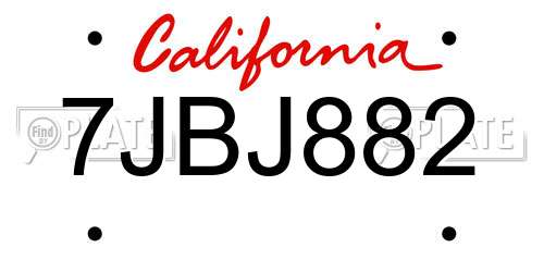 7JBJ882 California License Plate