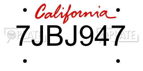 7JBJ947 California License Plate