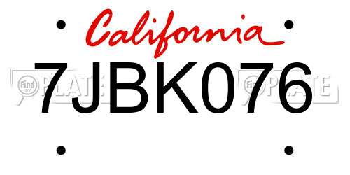 7JBK076 California License Plate