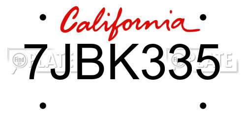 7JBK335 California License Plate