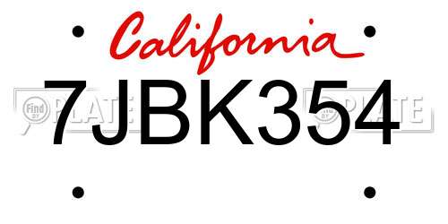 7JBK354 California License Plate