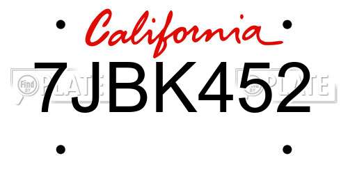 7JBK452 California License Plate