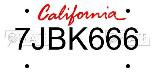 7JBK666 California License Plate