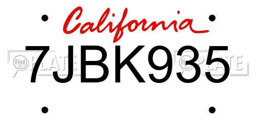 7JBK935 California License Plate