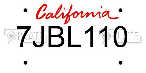 7JBL110 California License Plate
