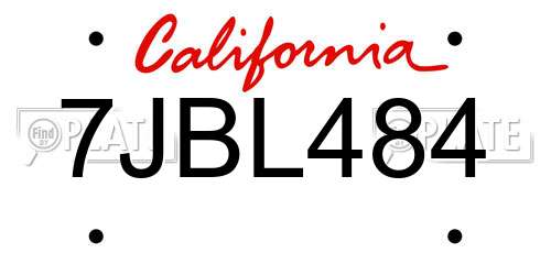 7JBL484 California License Plate