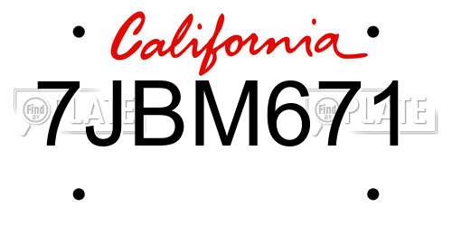7JBM671 California License Plate