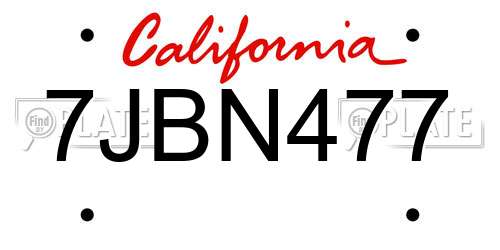 7JBN477 California License Plate
