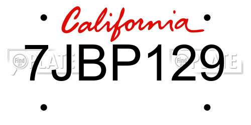 7JBP129 California License Plate