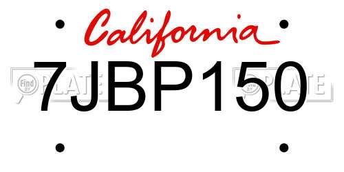 7JBP150 California License Plate