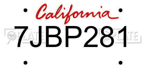 7JBP281 California License Plate