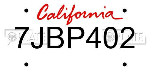 7JBP402 California License Plate