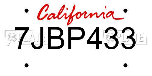 7JBP433 California License Plate