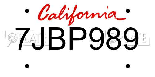 7JBP989 California License Plate