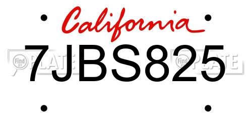 7JBS825 California License Plate