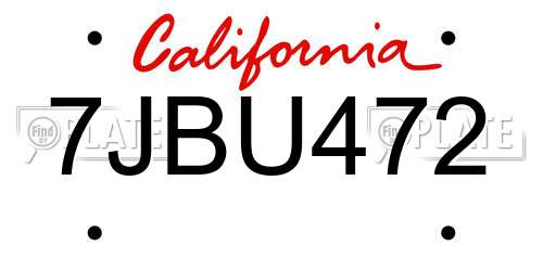 7JBU472 California License Plate