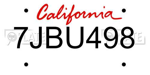 7JBU498 California License Plate