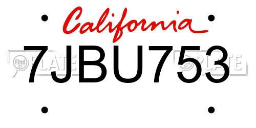 7JBU753 California License Plate
