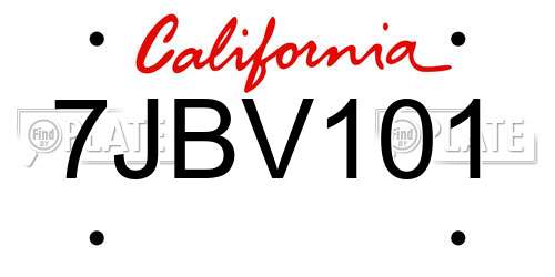 7JBV101 California License Plate