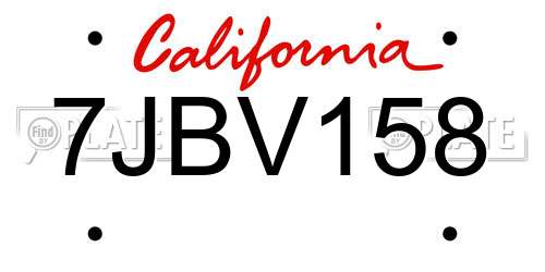 7JBV158 California License Plate