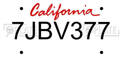7JBV377 California License Plate
