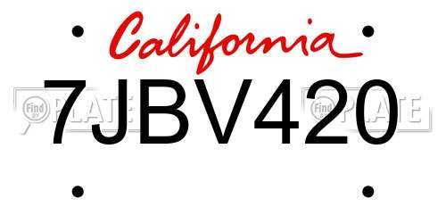 7JBV420 California License Plate