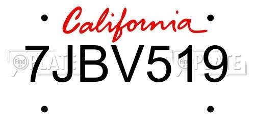 7JBV519 California License Plate