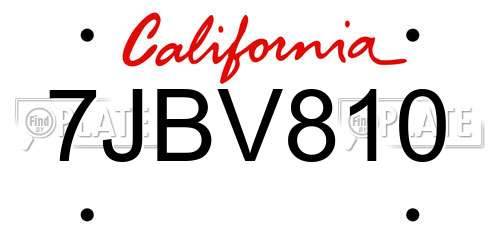 7JBV810 California License Plate