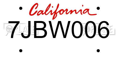 7JBW006 California License Plate