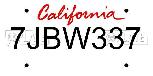 7JBW337 California License Plate