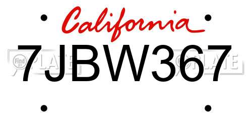 7JBW367 California License Plate