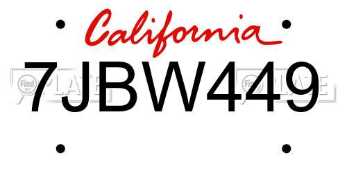 7JBW449 California License Plate