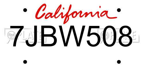 7JBW508 California License Plate