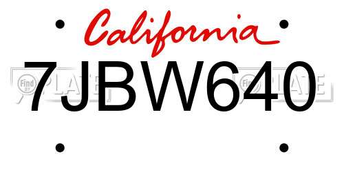 7JBW640 California License Plate