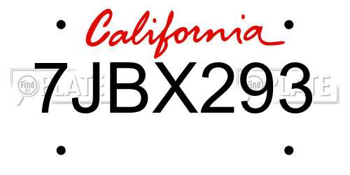7JBX293 California License Plate