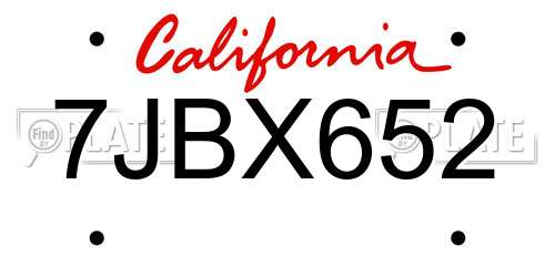 7JBX652 California License Plate