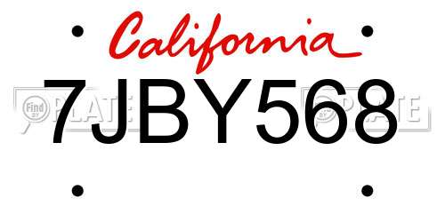 7JBY568 California License Plate
