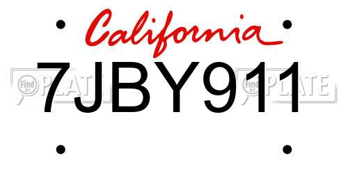 7JBY911 California License Plate